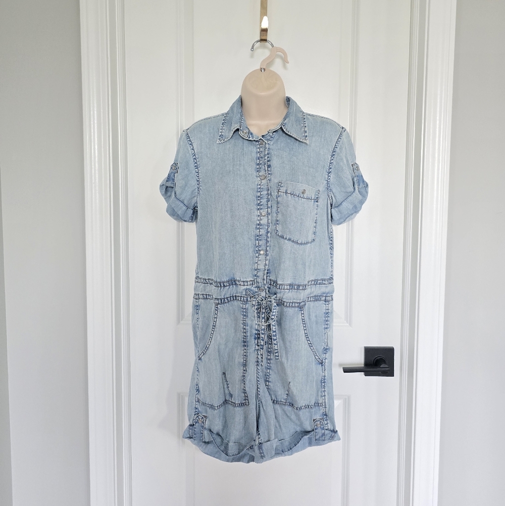 NWT GAP Light Blue Draped Denim Romper Sz XS